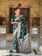Vedant Vastram Soft Litchi Silk Banarasi Silk Jacquard Saree - Green | Grocsy