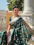 Vedant Vastram Soft Litchi Silk Banarasi Silk Jacquard Saree - Green | Grocsy