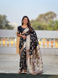 Vedant Vastram Soft Litchi Silk Banarasi Silk Jacquard Saree - Black | Grocsy