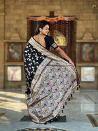 Vedant Vastram Soft Litchi Silk Banarasi Silk Jacquard Saree - Black | Grocsy