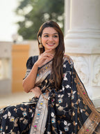 Vedant Vastram Soft Litchi Silk Banarasi Silk Jacquard Saree - Black | Grocsy