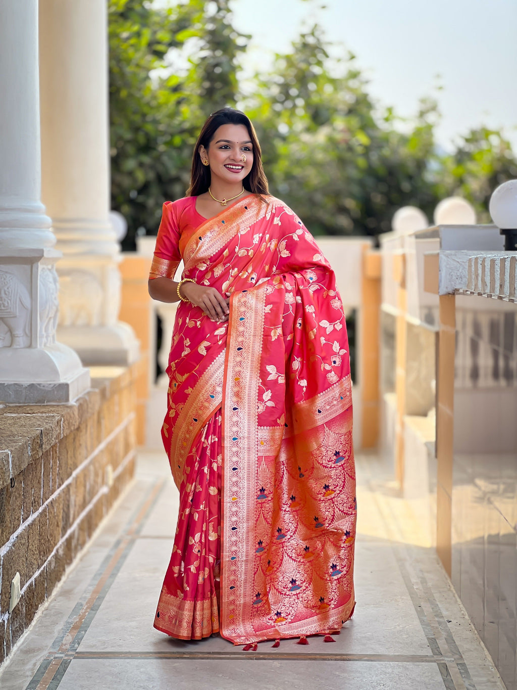 Vedant Vastram Soft Litchi Silk Banarasi Silk Jacquard Saree - Gajri | Grocsy