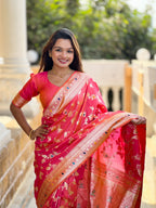 Vedant Vastram Soft Litchi Silk Banarasi Silk Jacquard Saree - Gajri | Grocsy