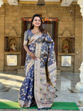 Vedant Vastram Soft Litchi Silk Banarasi Silk Jacquard Saree - Grey | Grocsy