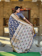 Vedant Vastram Soft Litchi Silk Banarasi Silk Jacquard Saree - Grey | Grocsy