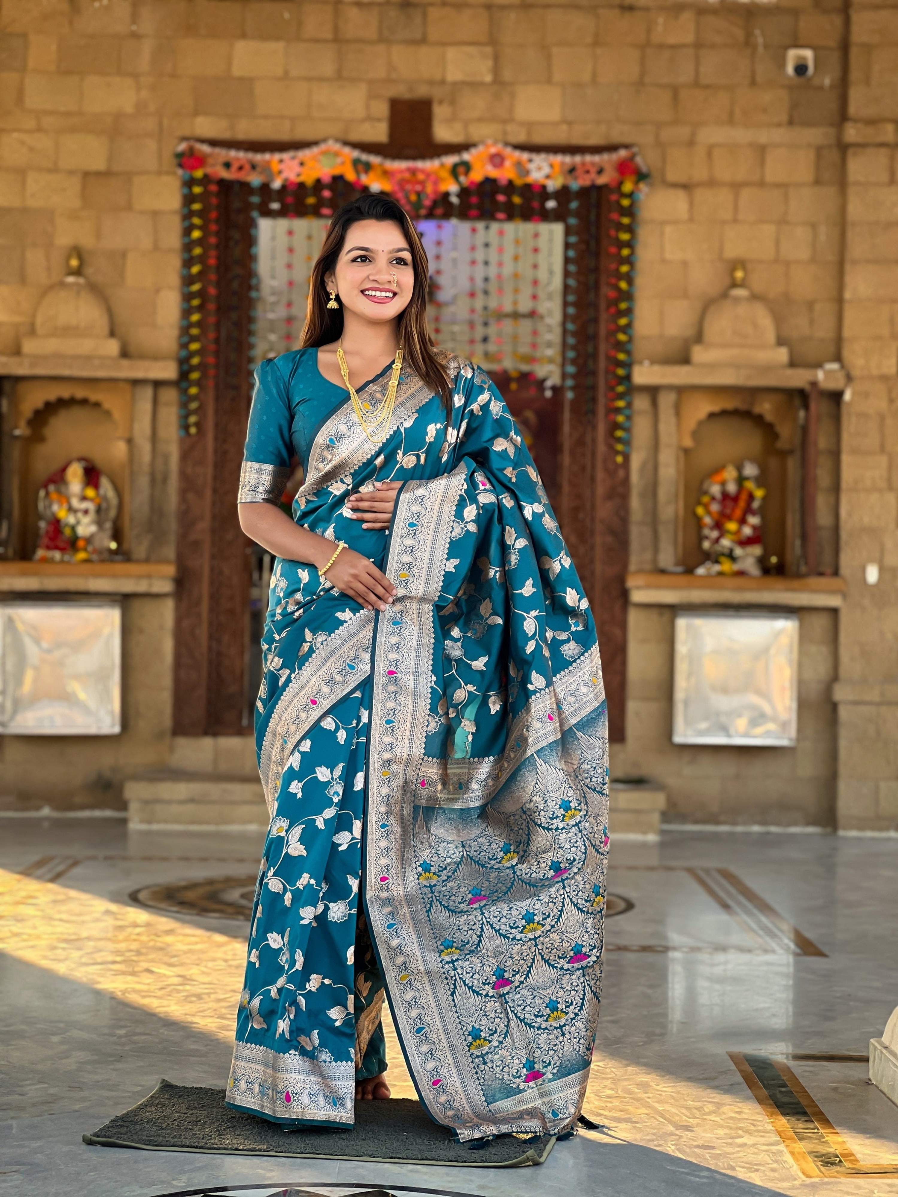 Vedant Vastram Soft Litchi Silk Banarasi Silk Jacquard Saree - Morpich | Grocsy