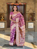 Vedant Vastram Soft Litchi Silk Banarasi Silk Jacquard Saree - Purple | Grocsy