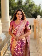 Vedant Vastram Soft Litchi Silk Banarasi Silk Jacquard Saree - Purple | Grocsy