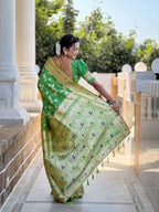 Vedant Vastram Soft Litchi Silk Banarasi Silk Jacquard Saree - Parrot | Grocsy