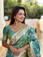 Vedant Vastram Soft Litchi Silk Banarasi Silk Jacquard Saree - Pista | Grocsy