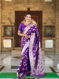 Vedant Vastram Soft Litchi Silk Banarasi Silk Jacquard Saree - Violet | Grocsy
