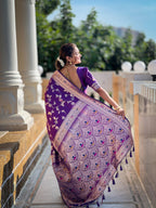 Vedant Vastram Soft Litchi Silk Banarasi Silk Jacquard Saree - Violet | Grocsy