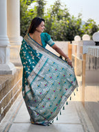 Vedant Vastram Soft Litchi Silk Banarasi Silk Jacquard Saree - Rama | Grocsy