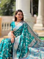 Vedant Vastram Soft Litchi Silk Banarasi Silk Jacquard Saree - Rama | Grocsy