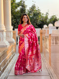 Vedant Vastram Soft Litchi Silk Banarasi Silk Jacquard Saree - Rani | Grocsy