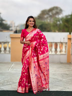 Vedant Vastram Soft Litchi Silk Banarasi Silk Jacquard Saree - Rani | Grocsy