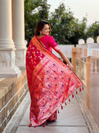 Vedant Vastram Soft Litchi Silk Banarasi Silk Jacquard Saree - Rani | Grocsy