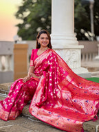 Vedant Vastram Soft Litchi Silk Banarasi Silk Jacquard Saree - Rani | Grocsy