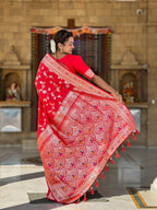 Vedant Vastram Soft Litchi Silk Banarasi Silk Jacquard Saree - Red | Grocsy
