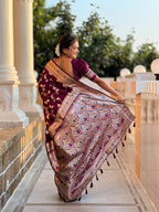 Vedant Vastram Soft Litchi Silk Banarasi Silk Jacquard Saree - Wine | Grocsy