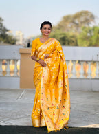 Vedant Vastram Soft Litchi Silk Banarasi Silk Jacquard Saree - Yellow | Grocsy