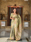 Vedant Vastram Soft Litchi Silk Banarasi Silk Jacquard Saree - Pista | Grocsy