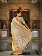Vedant Vastram Soft Litchi Silk Banarasi Silk Jacquard Saree - Pista | Grocsy