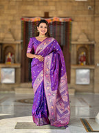 Vedant Vastram Soft Litchi Silk Banarasi Silk Jacquard Saree - Violet | Grocsy