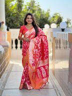 Vedant Vastram Soft Litchi Silk Banarasi Silk Jacquard Saree - Gajri | Grocsy