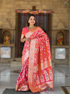 Vedant Vastram Soft Litchi Silk Banarasi Silk Jacquard Saree - Gajri | Grocsy