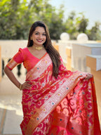 Vedant Vastram Soft Litchi Silk Banarasi Silk Jacquard Saree - Gajri | Grocsy