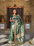 Vedant Vastram Soft Litchi Silk Banarasi Silk Jacquard Saree - Green | Grocsy