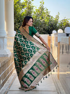 Vedant Vastram Soft Litchi Silk Banarasi Silk Jacquard Saree - Green | Grocsy
