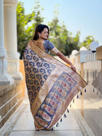 Vedant Vastram Soft Litchi Silk Banarasi Silk Jacquard Saree - Grey | Grocsy