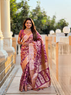 Vedant Vastram Soft Litchi Silk Banarasi Silk Jacquard Saree - Purple | Grocsy