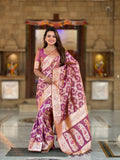 Vedant Vastram Soft Litchi Silk Banarasi Silk Jacquard Saree - Purple | Grocsy