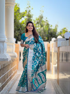 Vedant Vastram Soft Litchi Silk Banarasi Silk Jacquard Saree - Rama | Grocsy