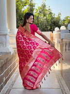 Vedant Vastram Soft Litchi Silk Banarasi Silk Jacquard Saree - Rani | Grocsy