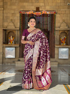 Vedant Vastram Soft Litchi Silk Banarasi Silk Jacquard Saree - Wine | Grocsy