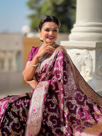 Vedant Vastram Soft Litchi Silk Banarasi Silk Jacquard Saree - Wine | Grocsy