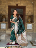 Vedant Vastram Soft Litchi Silk Banarasi Silk Jacquard Saree - Green | Grocsy