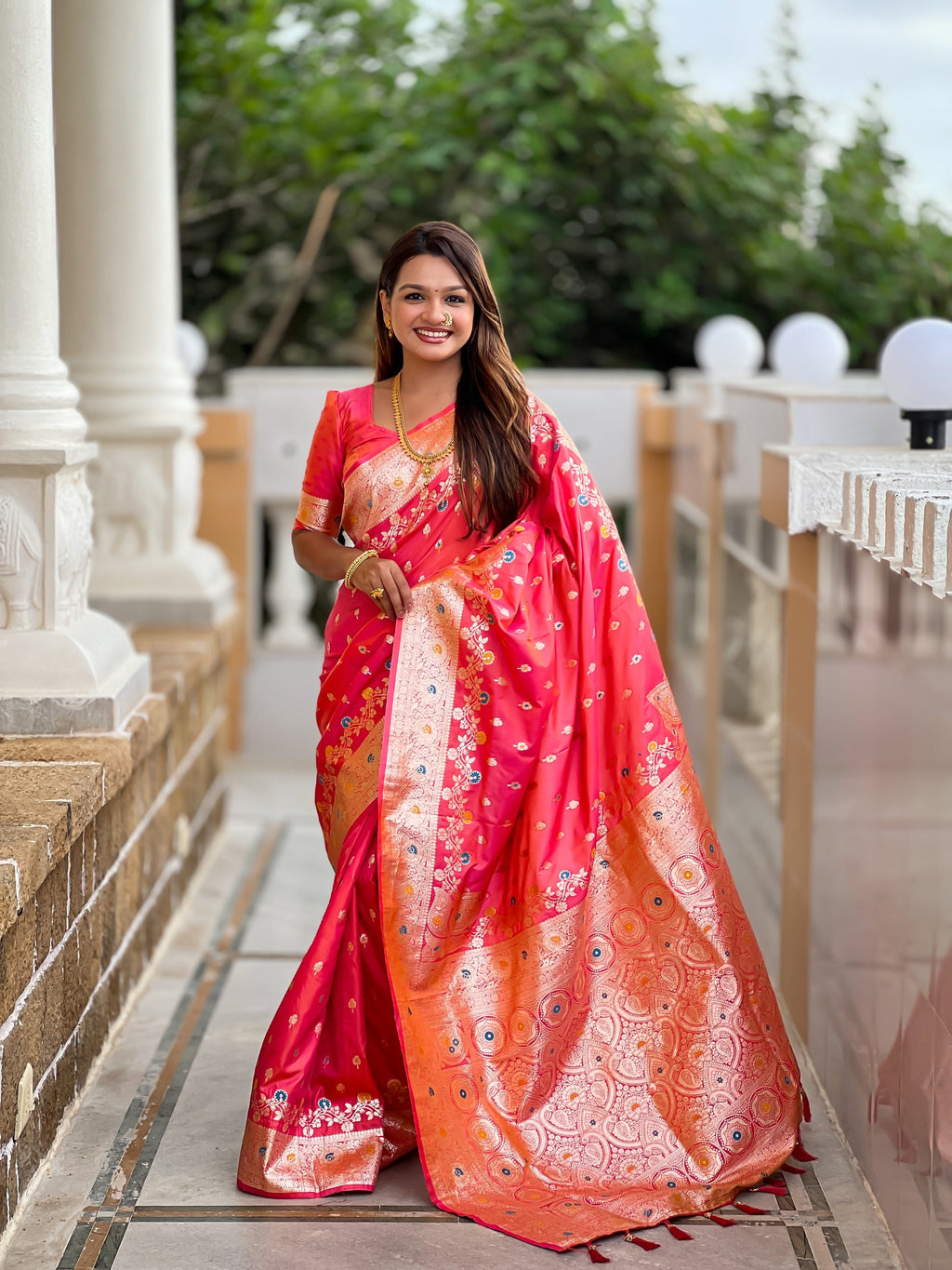 Vedant Vastram Soft Litchi Silk Banarasi Silk Jacquard Saree - Gajri | Grocsy