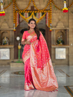 Vedant Vastram Soft Litchi Silk Banarasi Silk Jacquard Saree - Gajri | Grocsy