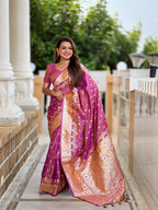 Vedant Vastram Soft Litchi Silk Banarasi Silk Jacquard Saree - Purple | Grocsy