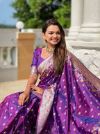 Vedant Vastram Soft Litchi Silk Banarasi Silk Jacquard Saree - Violet | Grocsy