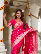 Vedant Vastram Soft Litchi Silk Banarasi Silk Jacquard Saree - Rani | Grocsy