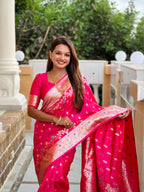Vedant Vastram Soft Litchi Silk Banarasi Silk Jacquard Saree - Rani | Grocsy