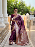 Vedant Vastram Soft Litchi Silk Banarasi Silk Jacquard Saree - Wine | Grocsy