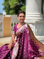 Vedant Vastram Soft Litchi Silk Banarasi Silk Jacquard Saree - Wine | Grocsy