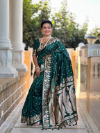 Vedant Vastram Soft Litchi Silk Banarasi Silk Jacquard Saree - Green | Grocsy
